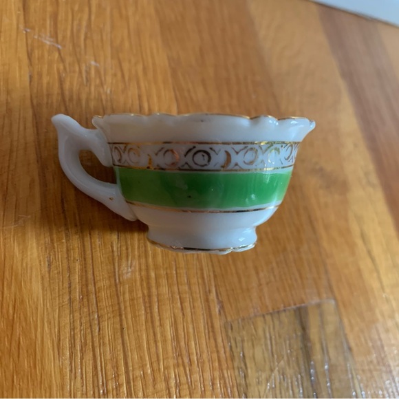 VTG Mini Teacup w/ Gold Filigree Lime Green Band Made in Occupied Japan Vintage - Picture 7 of 11